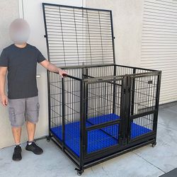 (Brand New) $280 Large 49” Heavy-Duty Folding Dog Crate 49x38x43” Double-Door Cage Kennel w/ Divider