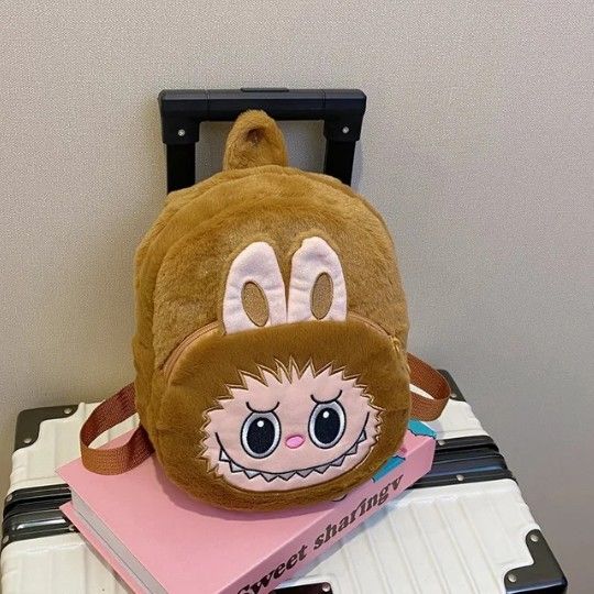 Plush Labubu Backpack For Kids Halloween Bag Light Brown 