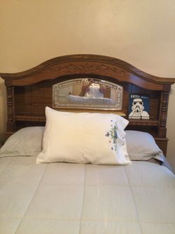 Full size headboard w mirror and lil storage space