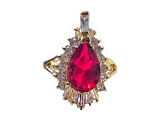 Ruby Stone Stainless Steel Gold Ring