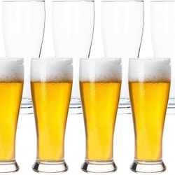 16 oz Craft Beer Glasses, Set of 8, Tall Beer Glasses, Lead-Free Beer Glasses, Dishwasher Safe, Beer Beverage Glasses, with Stainless Steel Straws 