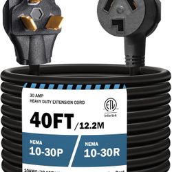 40FT 3 Prong Dryer 30A 10-30P To 10-30R / EV Extension Cord Level 2 EV Charging Model 3/X/Y/S 125V/250V STW 10 Gauge Heavy Duty Extension C