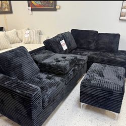 NEW BLACK SECTIONAL SOFA AND OTTOMAN WITH FREE DELIVERY