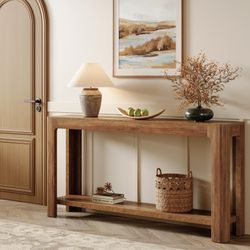 Tribesigns 63 Inch Entryway Console Table, 2-Tier Farmhouse Narrow Sofa Table Behind Couch, Accent Entrance Console Furniture for Entryway, Foyer, Hal