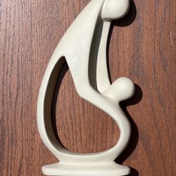 Hand Carved African Soapstone Modernism Sculpture Art Abstract MCM Art Deco  Mother & Child 10”