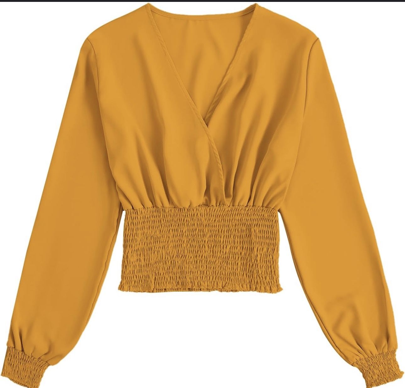 Express Women's V Neck Shirred Plain Long Sleeve Frill Crop Blouse size XL