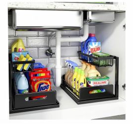Under Sink Organizer, L-Shaped 2 Tier Pull Out Cabinet Organizer