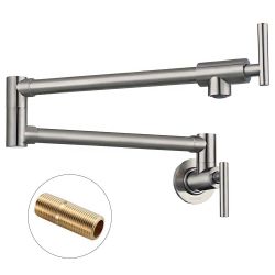 Wall Mount Pot Filler Faucet with Double Joint Swing Arm in Brushed Nickel
