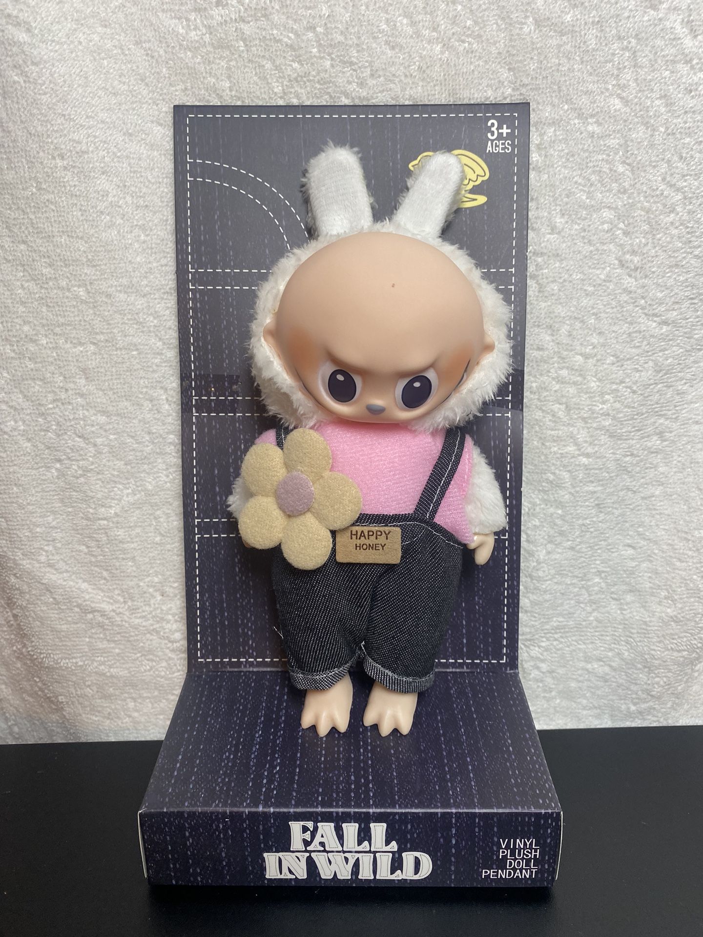 Labubu Fall in Wild BALD plush keychain in box - Replica w/ clothes LAFUFU