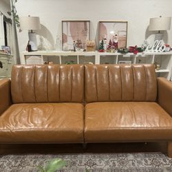 Camel Faux Leather-Futon Sofa Bed and Couch Sleeper, 