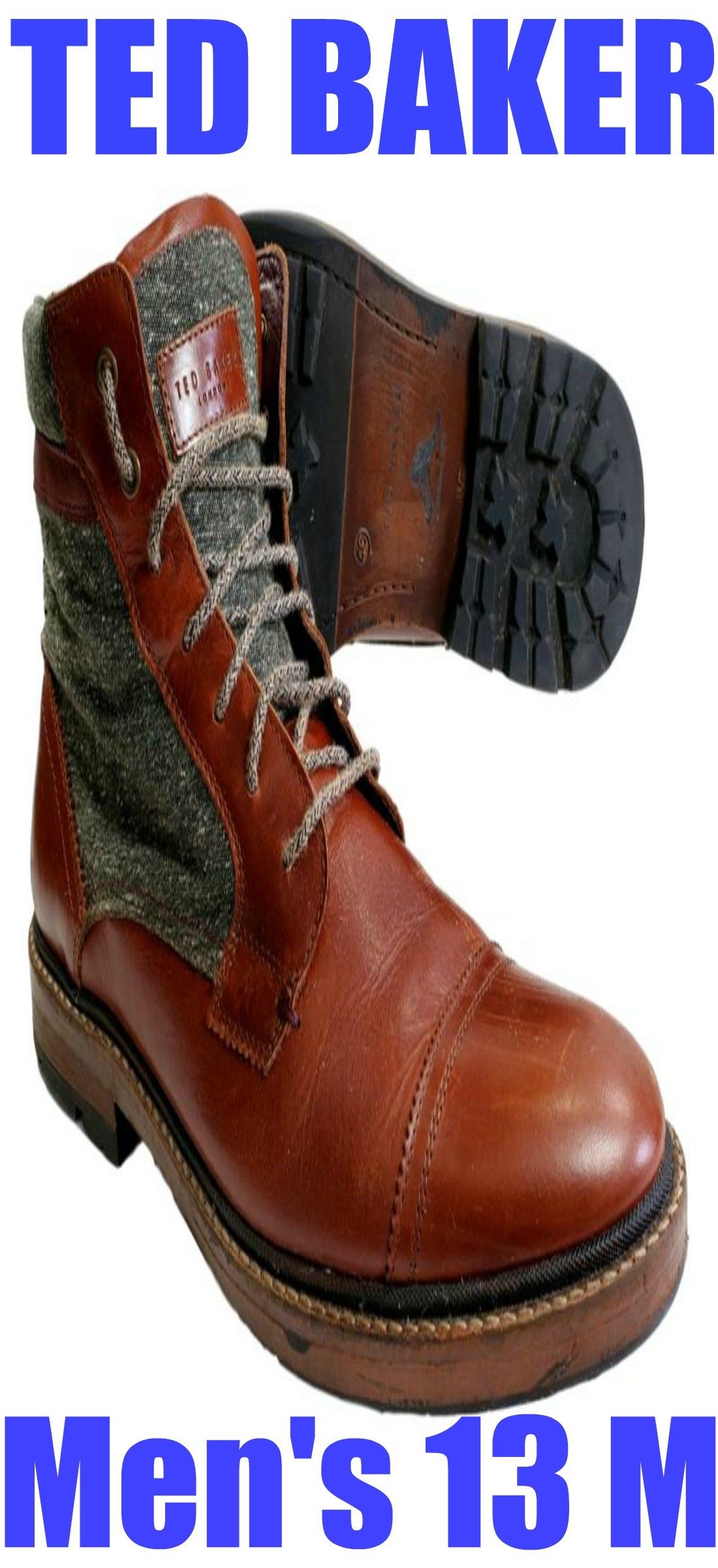 Ted Baker Ankle Boots Men's 13 M Ruulen Tan Multi Euro 46 Rubber Leather Soles Jordan