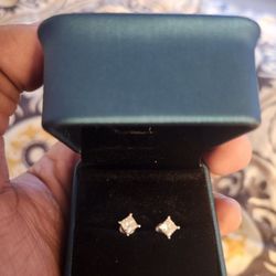 1ct Princess Cuts Diamond Earrings 14k White Gold