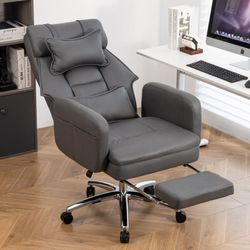 Swivel Ergonomic Office Chair, Technology Leather High Back Office Chair with Lumbar Support Headrest, Sedentary Comfortable Boss Chair, 155° Reclinin