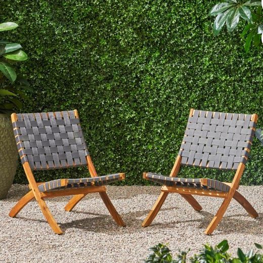 Milanhome Oak Park Folding Patio Dining Chair, Overall: 28.25'' H x 18'' W x 29'' D, Outer Frame Material: Solid Wood

