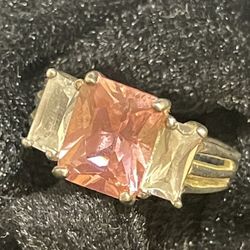 Rose Pink CZ Sterling Sliver Ring 