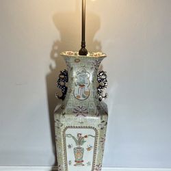 Old Chinese Floor Lamp with Pull Switch Hand Painted Porcelain - NO SHADE -