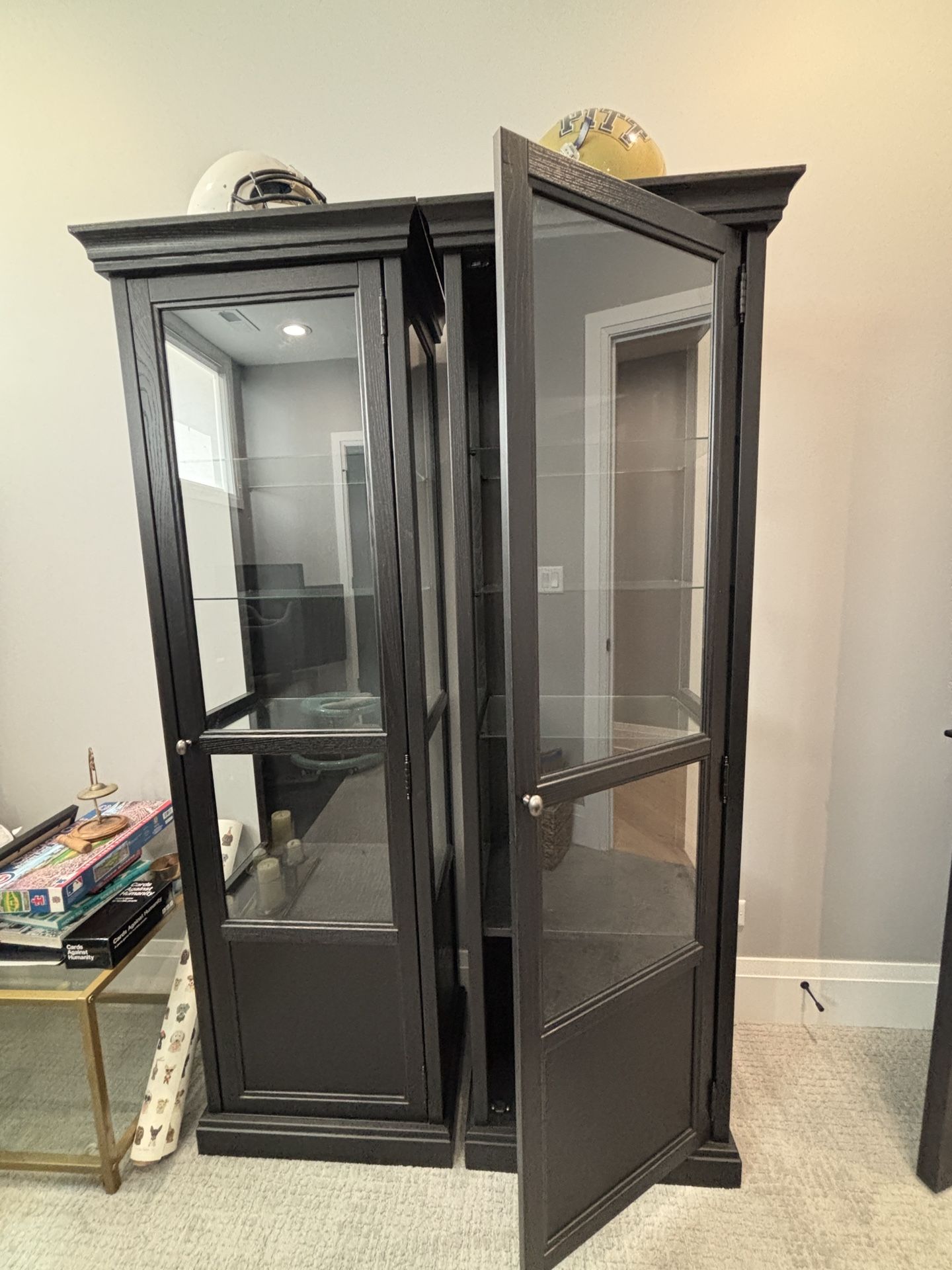 Glass Door Cabinet / Bookshelf / Display Case (set Of 2)