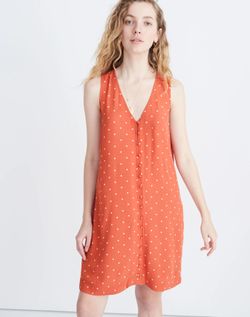 Madewell Orange Polka Dot Heather Button Front Mini Dress Sleeveless size M
