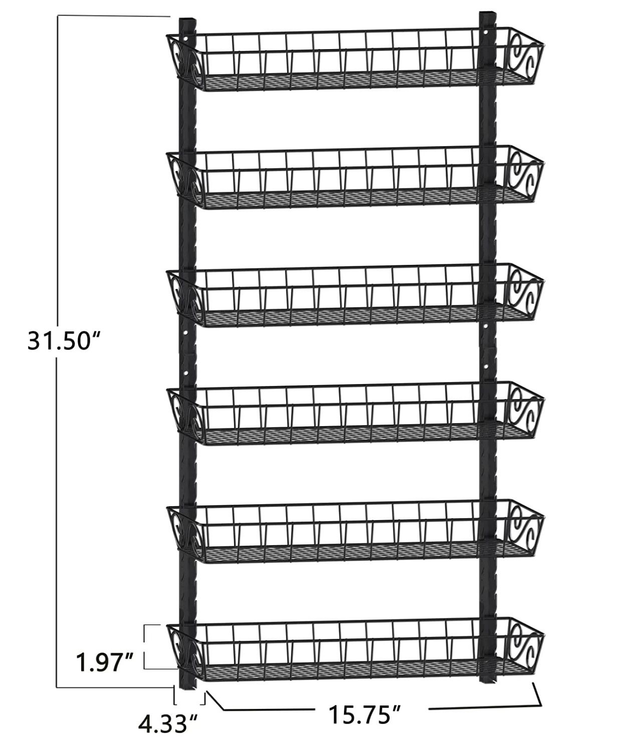 SWOMMOLY Adjustable Wall Mount Spice Rack, 6-Tier Organizer, Black