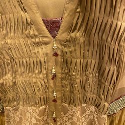 Two Piece Party Wear Net Dress Champagne Color