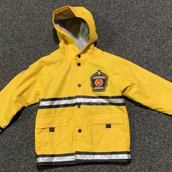 Western Chief toddler boy size 3T Hooded fleece and quilt lined fireman firefighter rain jacket coat 
