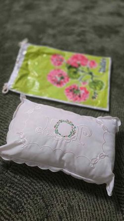 Vintage Holiday Accent Pillow JOY Embroidered White Decorative Cushio