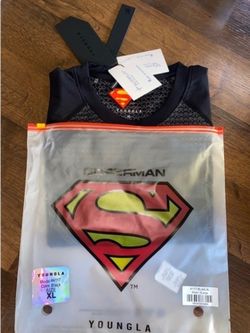 Superman x YoungLa Compression Shirt, men’s XL, Black, Workout, Exercise Tee, Brand New