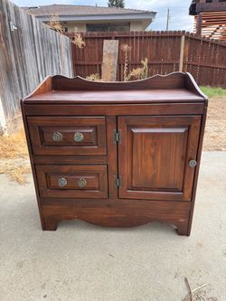 Vintage Dark Wood Storage Cabinet / Washstand – 2 Drawers