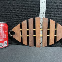 Mid Century Modern Danish Teak Fish Trivet Fish Tray Brass Detail