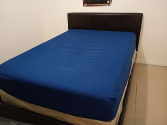 Full Bed Frame with Dark Brown Faux Leather Headboard