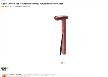 * 🌲 Cedar Drive-In Mailbox Post: $69.97 * 📬 Black Post-Mount Mailbox: $99.00 * 💰 Valor total retail: $168.97 * 🔥 Tu precio por los dos: $120 Eso