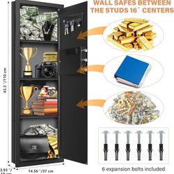 Langger Biometric Wall Safe, Hidden Fingerprint Security Long Wall Safe, Installation Size 43.3 x 13.75 x 4 inch (Large Size)