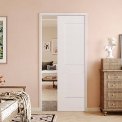 36" x 80" Sliding Pocket Door Kit w/ Soft Close White Paintable Door