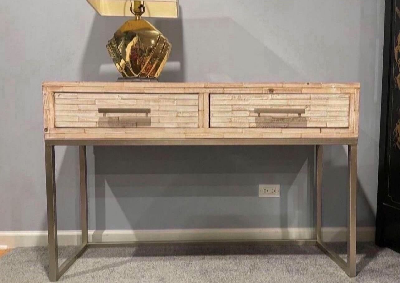 Industrial Loft Brushed White Wood And Steel Console Table