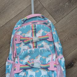 Pottery Barn Kids Mackenzie Aqua Unicorn Parade Rolling Backpack