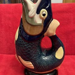 Vintage Gluggle Jug by Wade Ceramics, Colorful Fish Vase or Pitcher