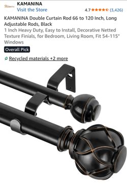 KADouble Curtain Rod 66 to 120 Inch, Long Adjustable Rods, Black
1 Inch Heavy Duty, Easy to Install, Decorative Netted Texture Finials, for Bedroom, L