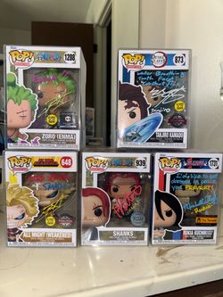 Zoro All Might Tanjiro Shanks Rukia Signed Funko pops