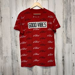 Red GOOD VIBES” Graphic Tee  Allover Vibes Print  Size L
