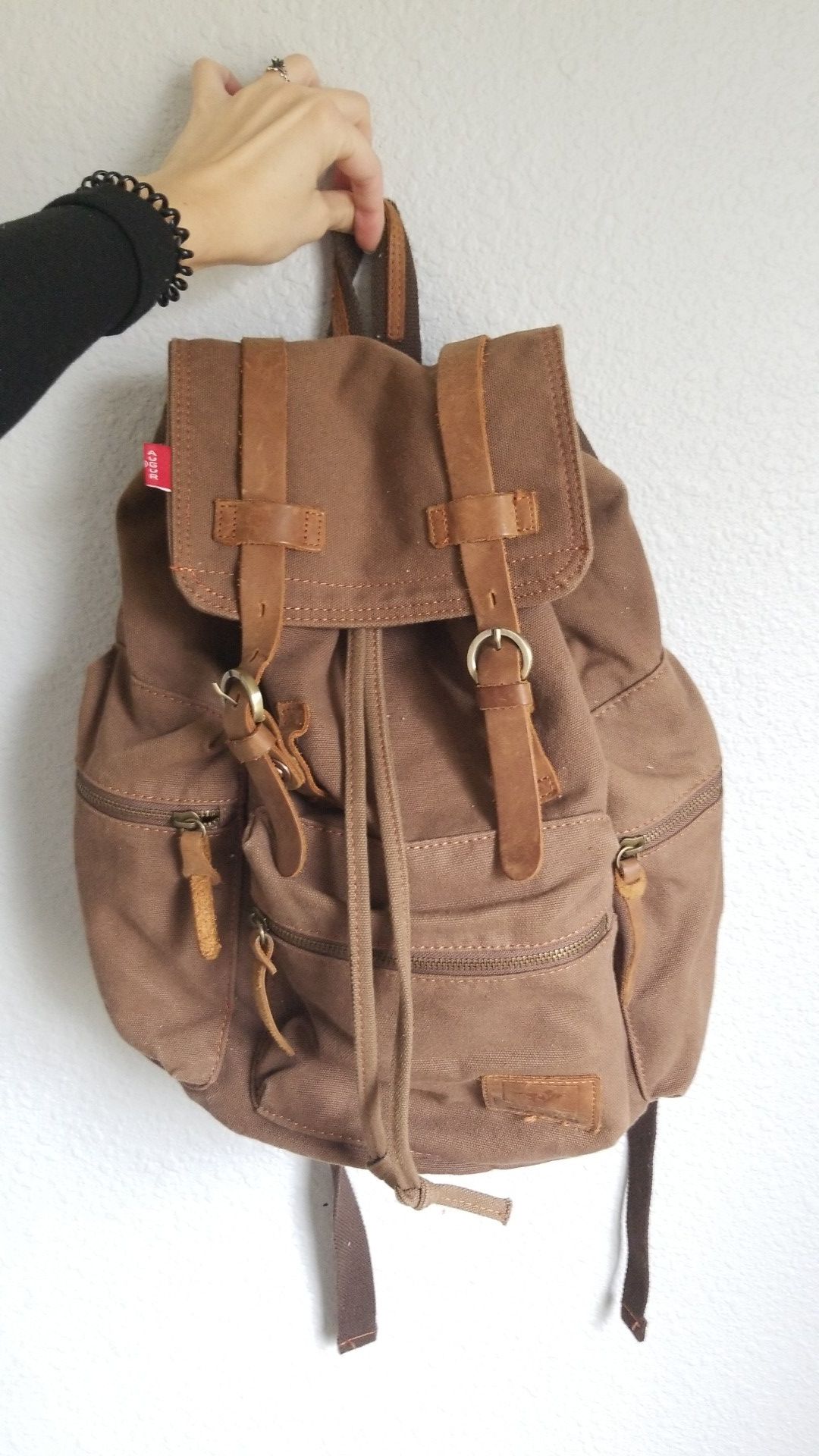 Brown canvas backpack