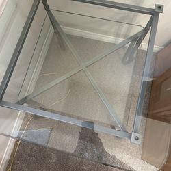 Heavy 2-level glass and brushed steel coffee table & side table