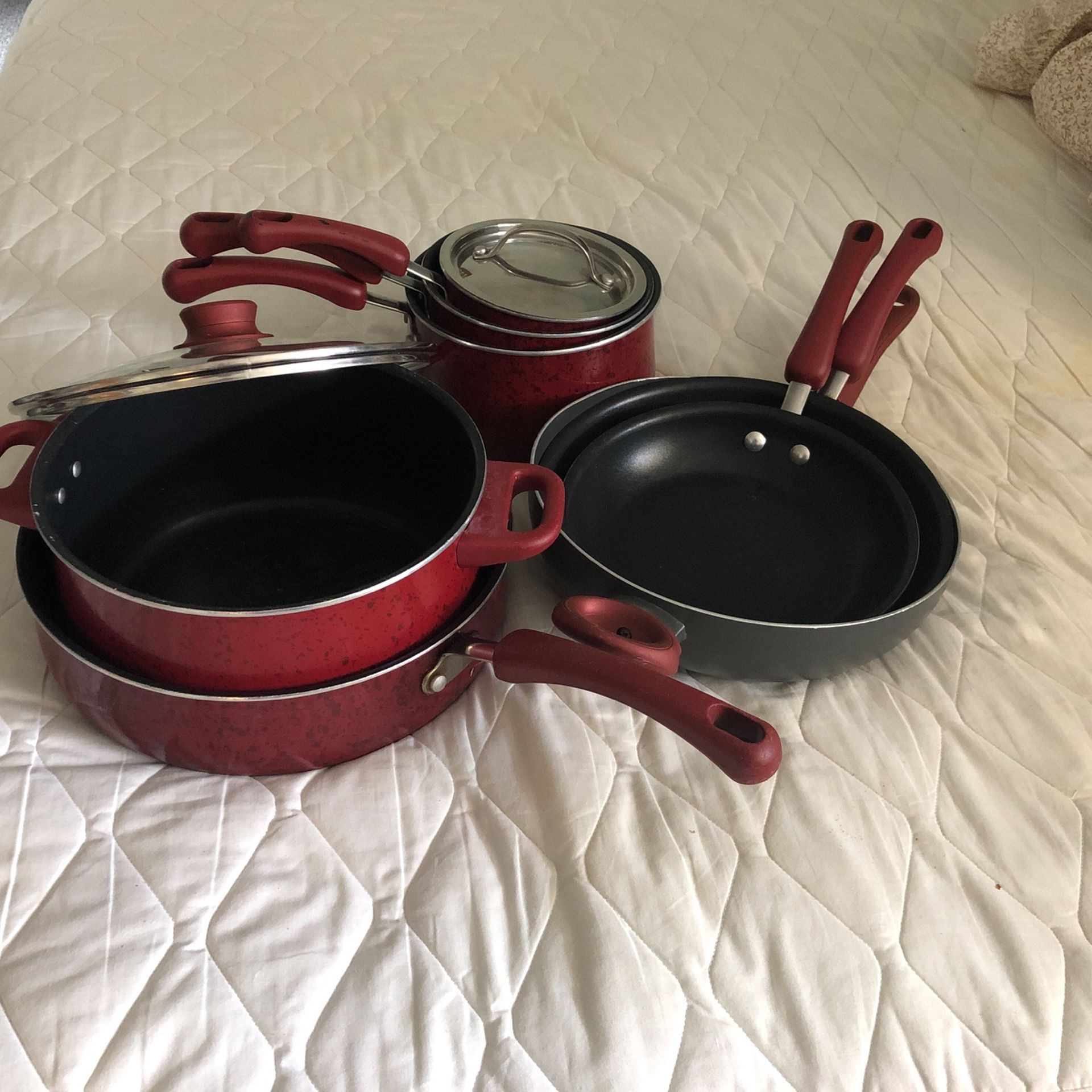 10 Piece Used Paula Deen Red Enamel Cookware