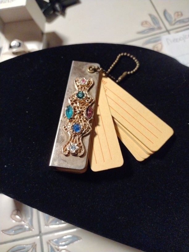 Unique Vtg Jeweled Address Keychain