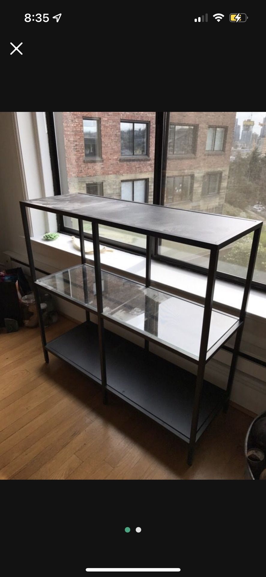 Ikea VITTSJÖ Black Brown Espresso Metal and Glass Shelf Unit