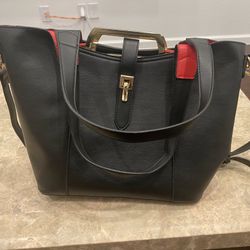  Black Tote Bag w/ Red Interior + Matching Pouch