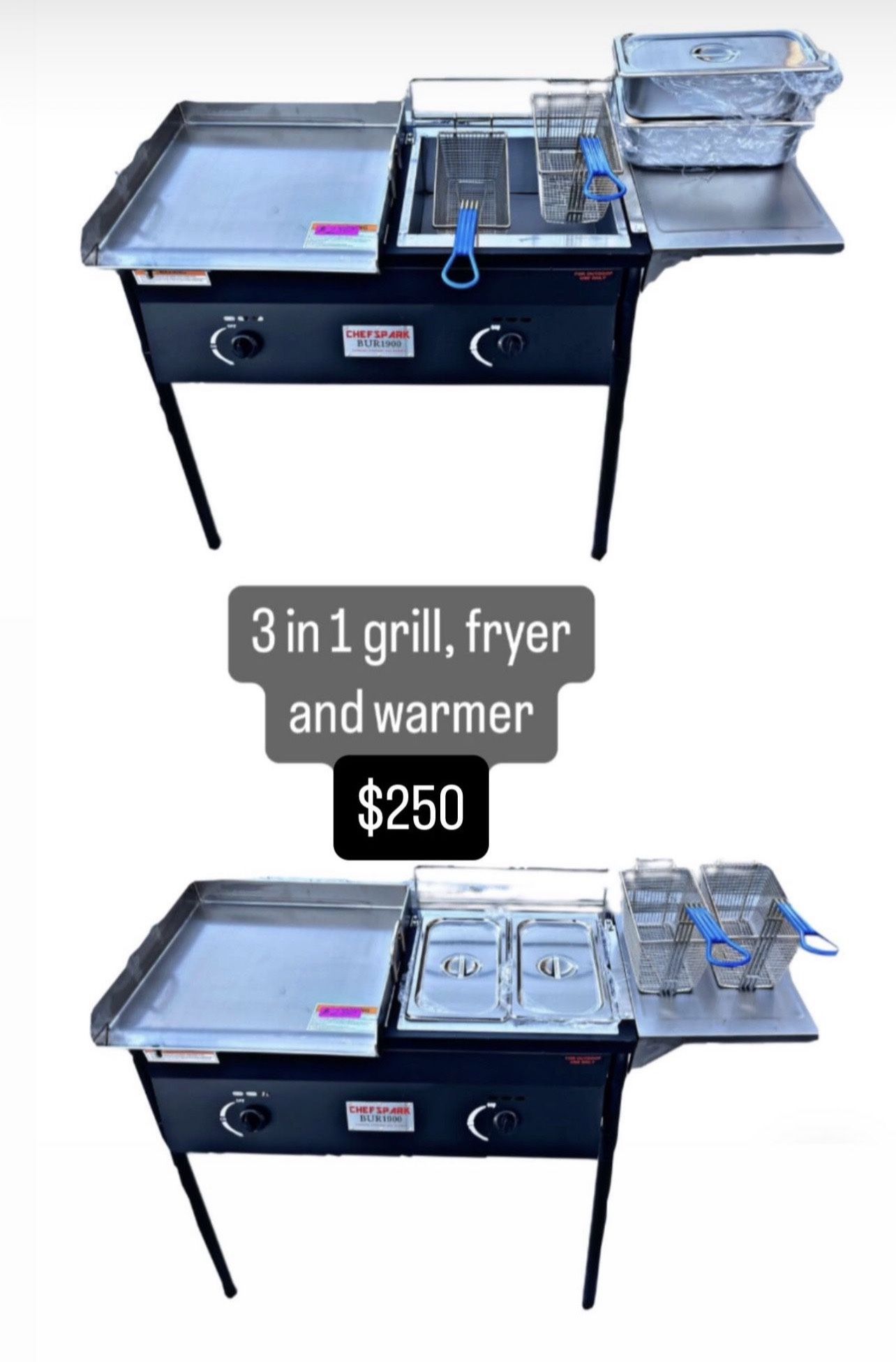 3 In 1 Grill Deep Fryer And Food Warmer New In Box Includes Hose With Regulador