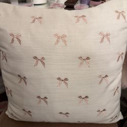 Pink Bow Embroidered Throw Pillow