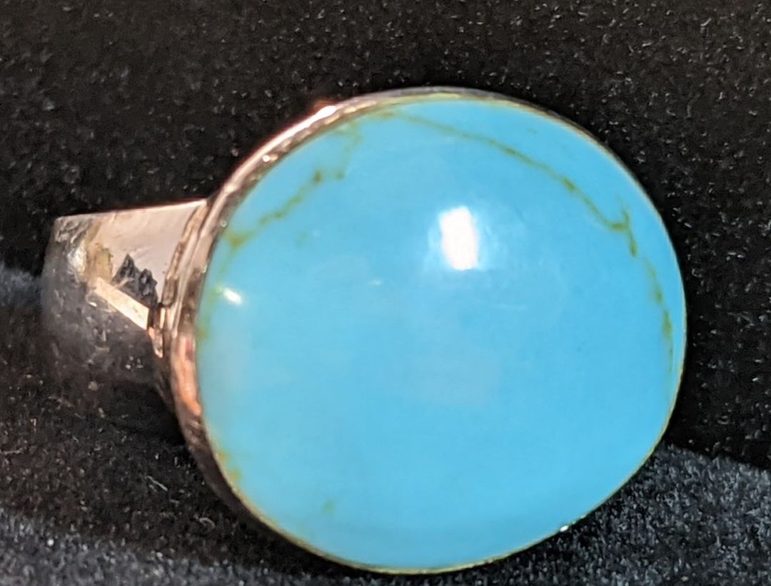925 STERLING SILVER NF OVAL TURQUOISE CABOCHON SET RING SIZE 8.5 WEIGHS 8 GRAMS