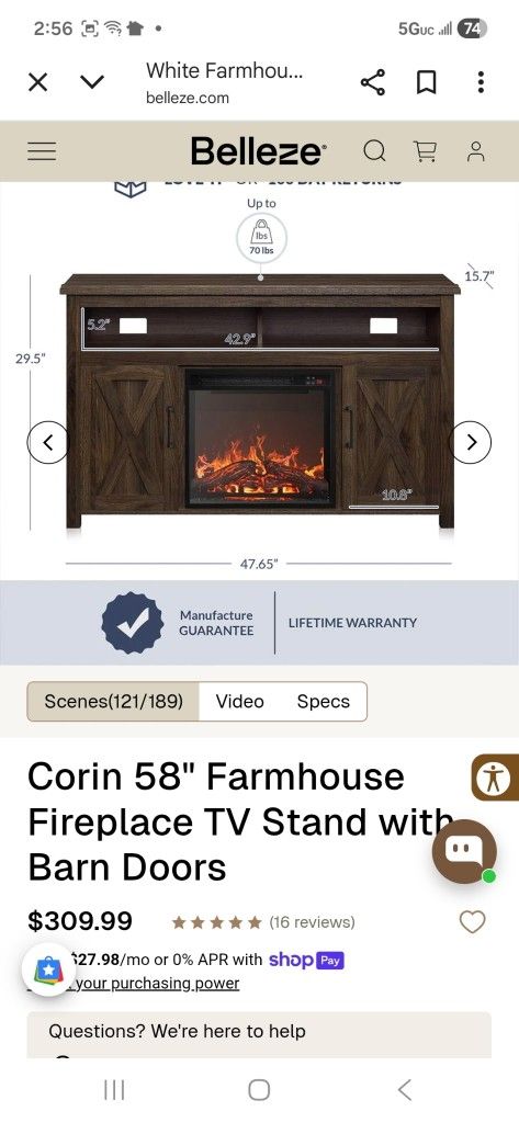 Tv Stan W/fire Place