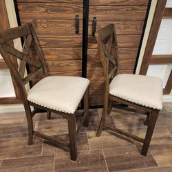 Set Of 2 Ashley Furniture Wooden Counter Height Upholstered Stools Farmhouse Brand New
